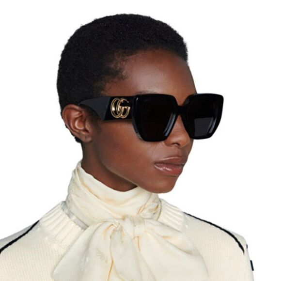 BRAND NEW Gucci GG0956S 003 Oversized Black Grey LOGO Women Sunglasses - Picture 4 of 11